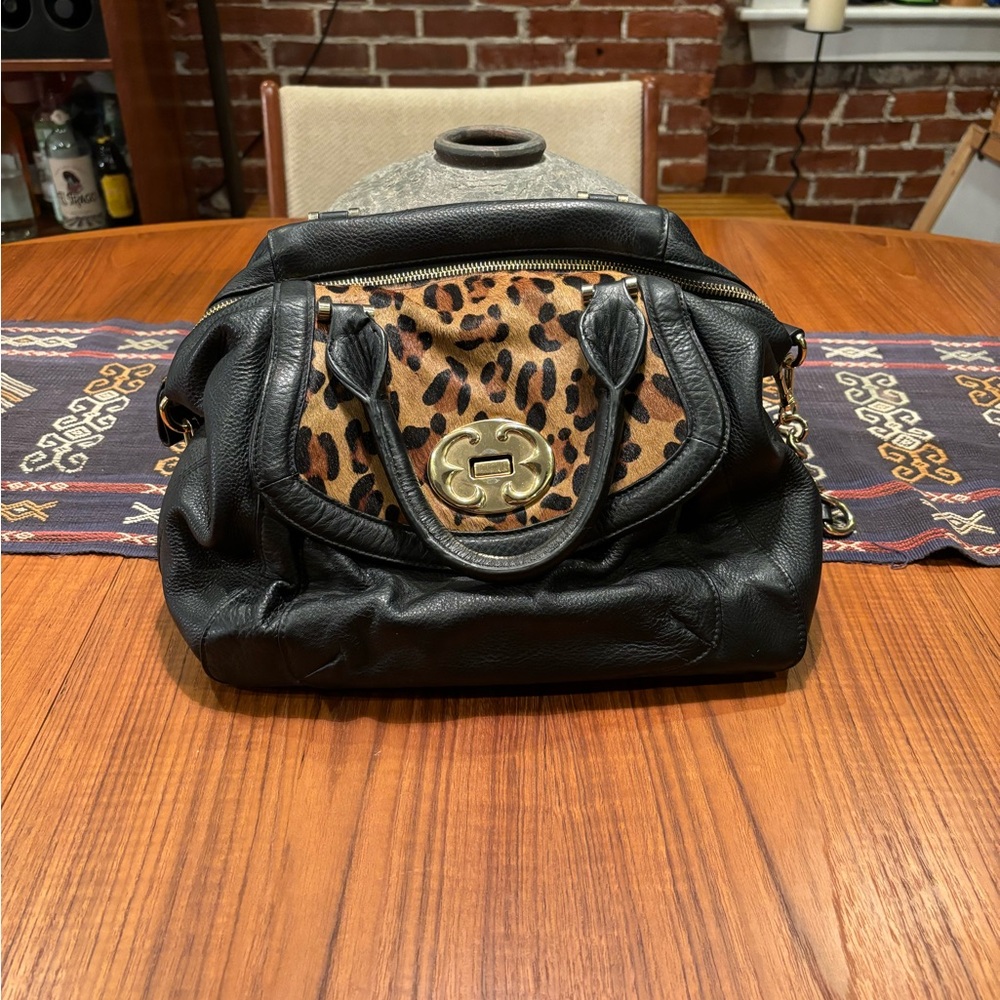 Emma Fox Leather Purse with Leopard Print Calf Hair
